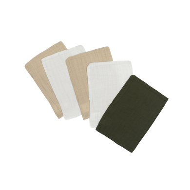 kindgsrad Musslin tvätthandskar vasknely 5-pack oliv