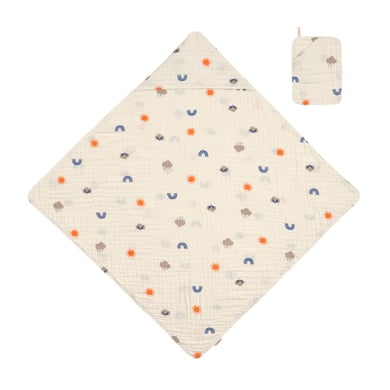LÄSSIG nature Badhandduk med huva + tvätthandske Blossom beige