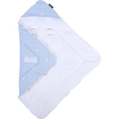 Image of CHILDHOME Coperta Swaddle in mussola a fiori blu e bianca059