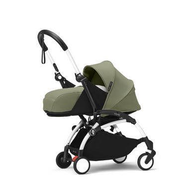 Stokke® Barnvagnschassi YOYO³ white inkl. 0+ färgklädsel med liggbas Olive