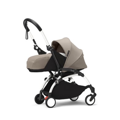 Stokke® Barnvagnschassi YOYO³ white inkl. 0+ färgklädsel med liggbas Taupe