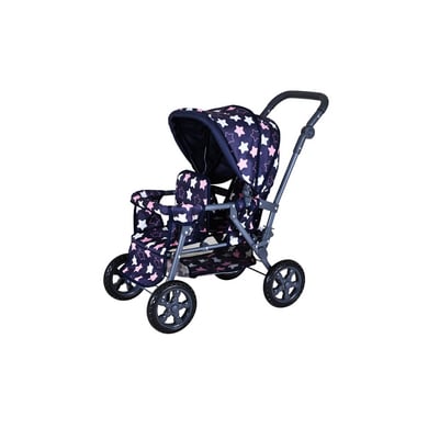 knorr toys® Carrozzina per bambole gemelle Big Twin, blu stella rosa