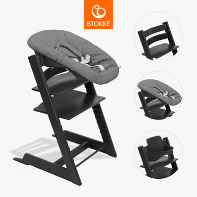 STOKKE® Tripp Trapp® Matstol bok svart inkl. Newborn Set™ och Baby Set V2 svart