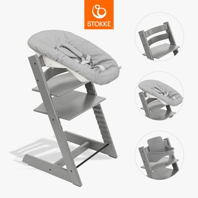 STOKKE® Tripp Trapp® Matstol bok Storm Grey inkl. Newborn Set™ Grey och Baby Set V2 Storm Grey