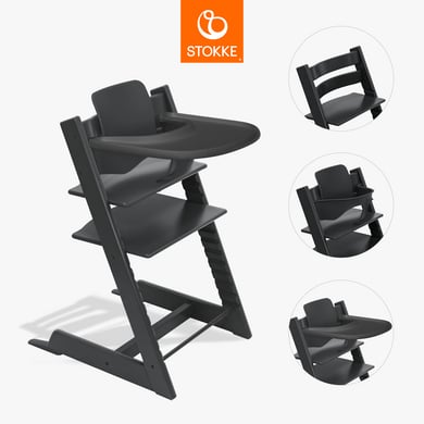STOKKE® Tripp Trapp® Matstol bok svart inkl. bricka svart och babyset V2 svart