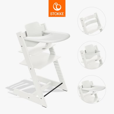 STOKKE® Tripp Trapp® Matstol bok vit inkl. bricka vit och babyset V2 vit