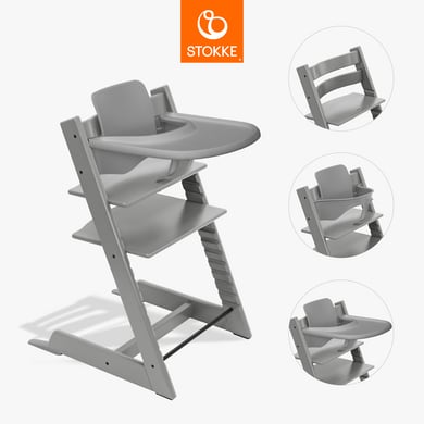 STOKKE® Tripp Trapp® Matstol Bok Storm Grey inkl. bricka Storm Grey och babyset V2 Storm Grey