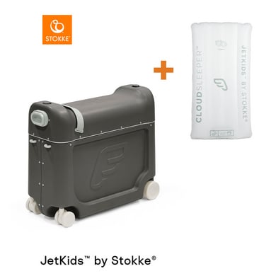 JETKIDS™ BY STOKKE® Pack da viaggio BedBox™ Midnight Grey e materasso CloudSleeper™ bianco
