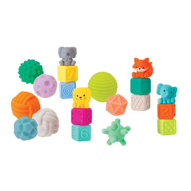 Infantino Set di giochi Super Soft con palline, blocchi impilabili e amici, 20 pezzi