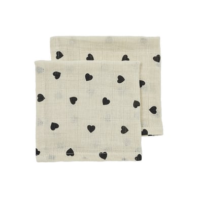 Meyco Baby Sweet Heart Burp doekjes 2-pack Zacht Sand / Black