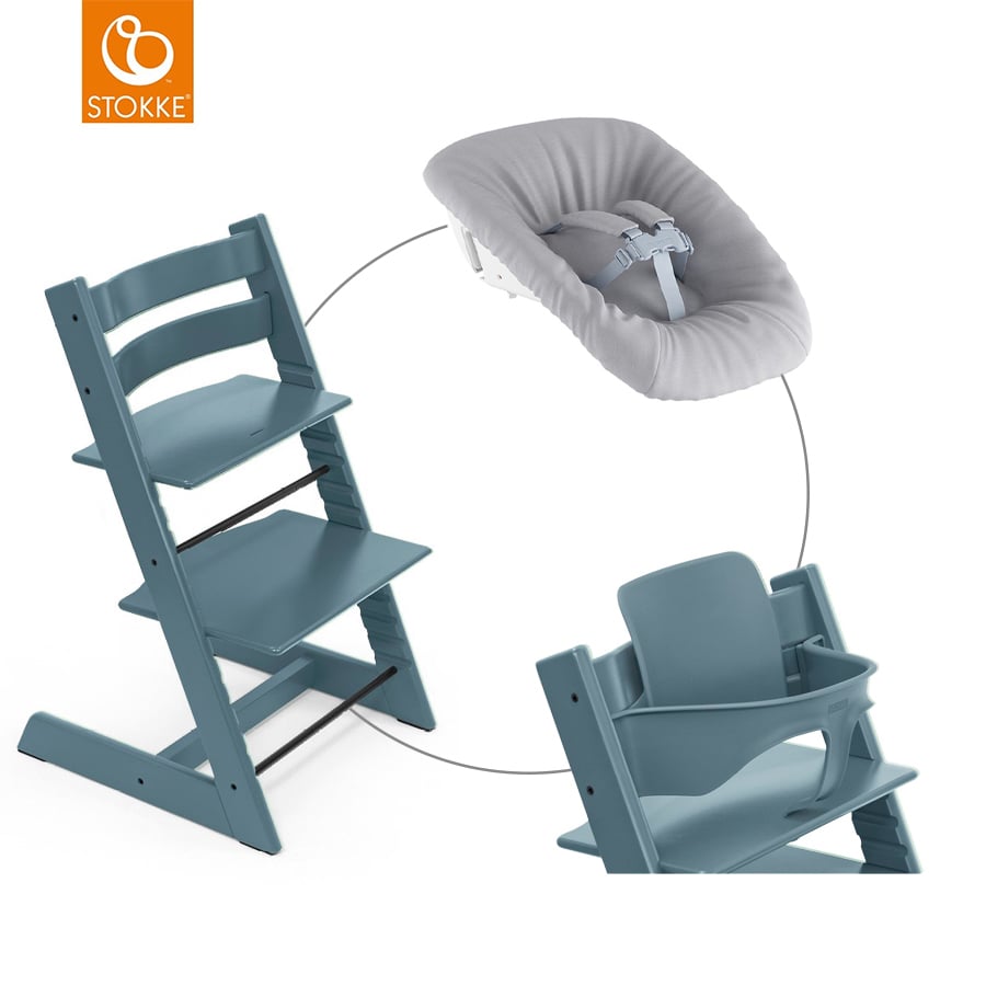 Image of Newborn STOKKE® Mega Tripp Trapp® Set Seggiolone Beech Fjord Blue incl. Set™ grigio e Baby Set V1 Fjord Blue059