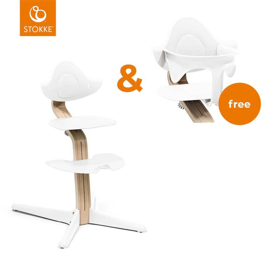 Image of STOKKE® Nomi® seggiolone faggio naturale / bianco + set per bambini bianco in omaggio059