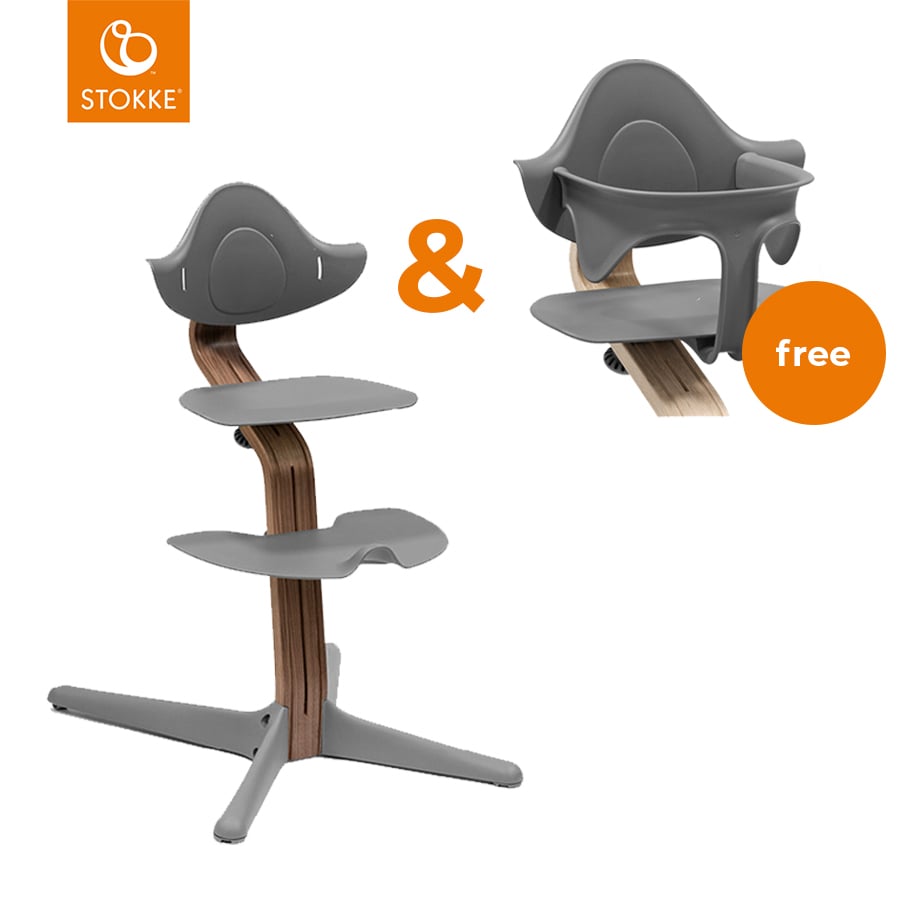 Image of Seggiolone STOKKE® Nomi® noce / grigio + set per bambini in omaggio grigio059