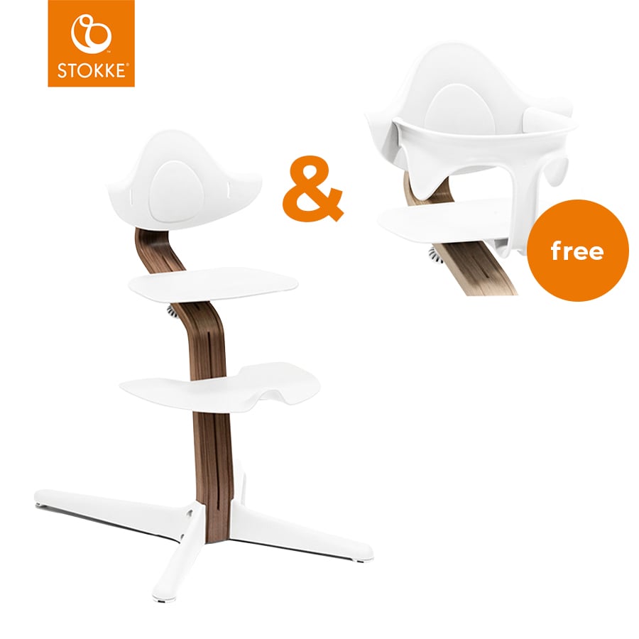 Image of STOKKE® Nomi® Sedia - Noce / bianco + Baby Set gratuito bianco059