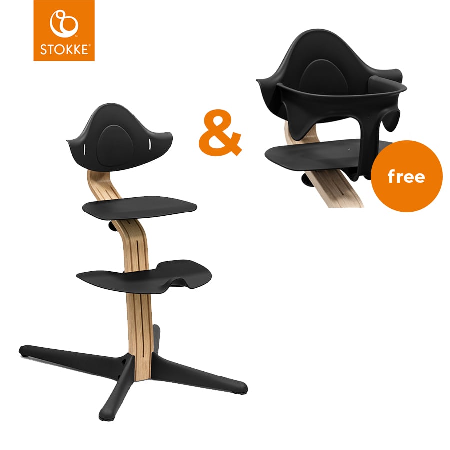 Image of Seggiolone STOKKE® Nomi® rovere naturale / nero + set per bambini nero in omaggi059