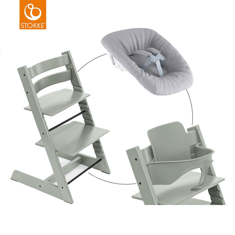 STOKKE® Mega Tripp Trapp® Set Hochstuhl Buche Glacier Green inkl. Newborn Set™ Grey und Baby Set Glacier Green  - Onlineshop Babymarkt