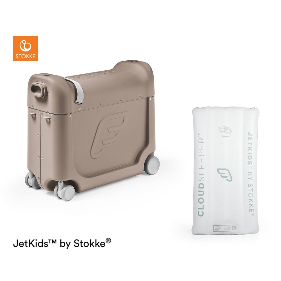 JETKIDS™ BY STOKKE® Aufsitzkoffer BedBox™ Limited Edition Creamy Cappuccino und Matratze CloudSleeper™ weiß
