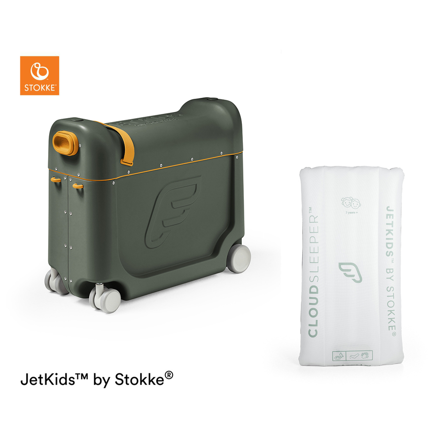 JETKIDS™ BY STOKKE® Aufsitzkoffer BedBox™ Golden Olive und Matratze CloudSleeper™ weiß