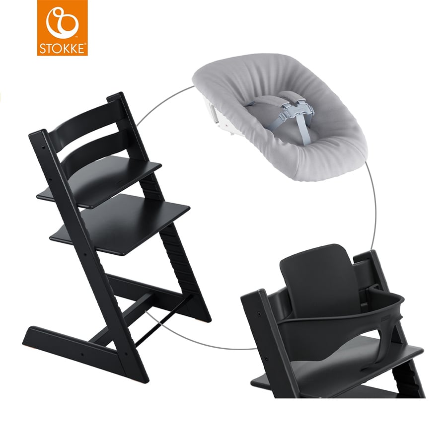 Image of STOKKE® Mega Tripp Trapp® Set Sedia - Faggio nero incl. Newborn Set™ Grigio e Baby Set V2 nero059