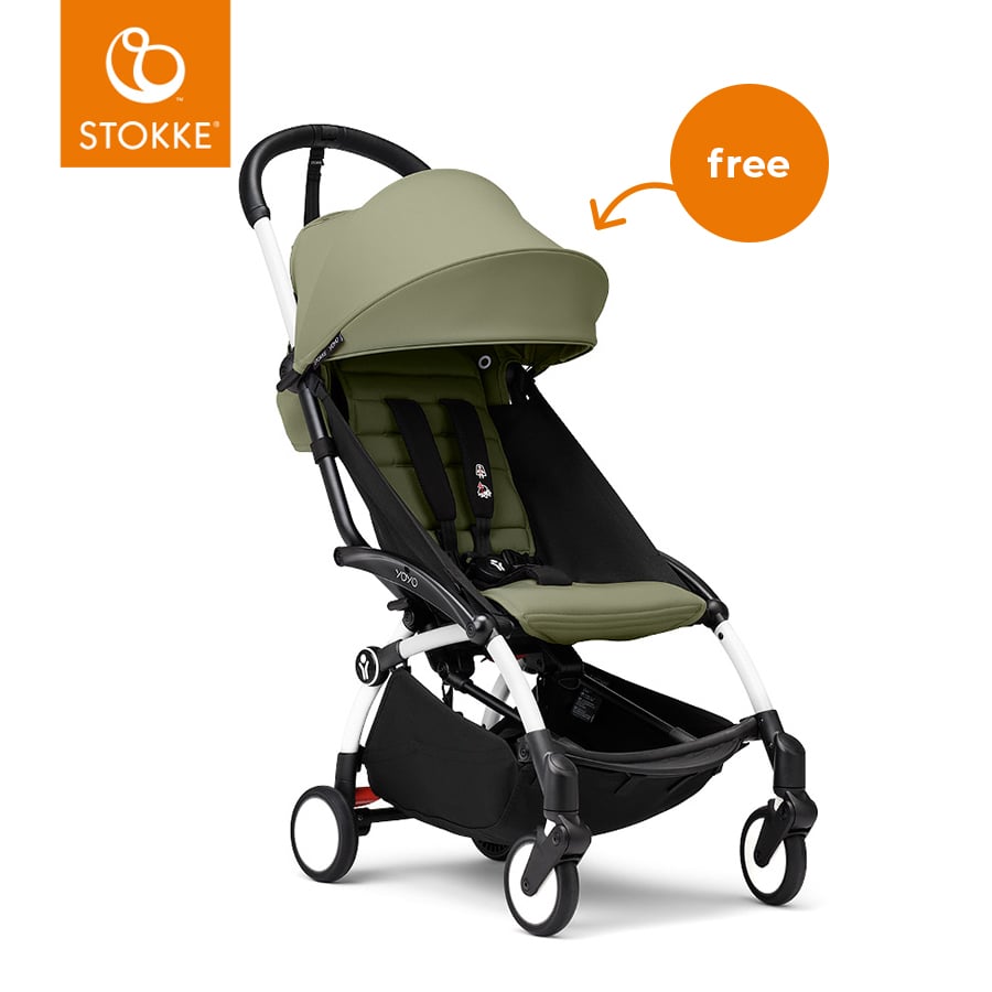 Image of Stokke® YOYO³ Passeggino con telaio bianco incl. 6+ Textilset Olive059