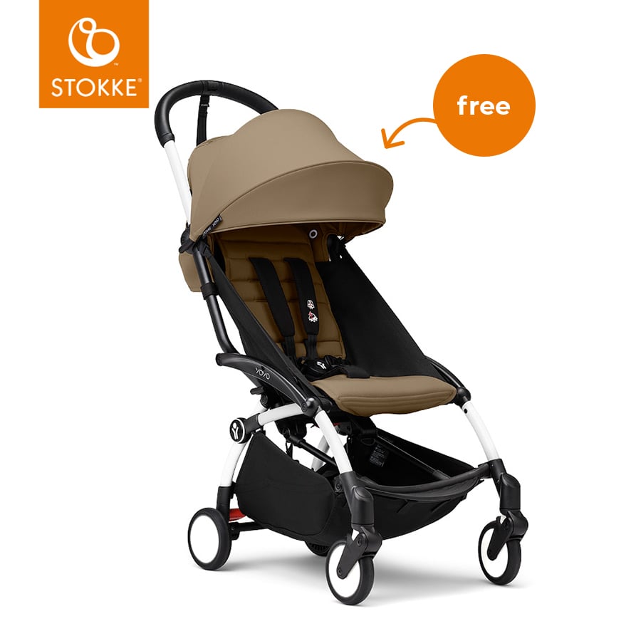 Image of Stokke® YOYO³ Passeggino con telaio bianco incl. 6+ Textilset Toffee059