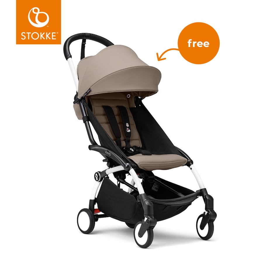 Image of Stokke® YOYO³ Passeggino con telaio bianco incl. 6+ Textilset Taupe059