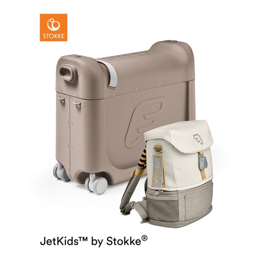 Image of JETKIDS™ BY STOKKE® Pack da viaggio BedBox™ Creamy Cappuccino con Crew BackPack™ bianco059