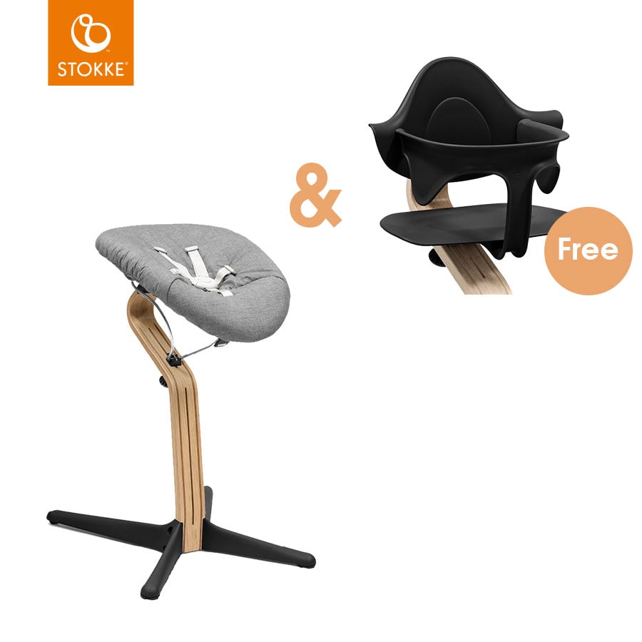 Image of STOKKE® Nomi® Sedia - Quercia naturale / nero incl. Newborn Set nero / grigio sabbia + Baby Set gratuito nero059