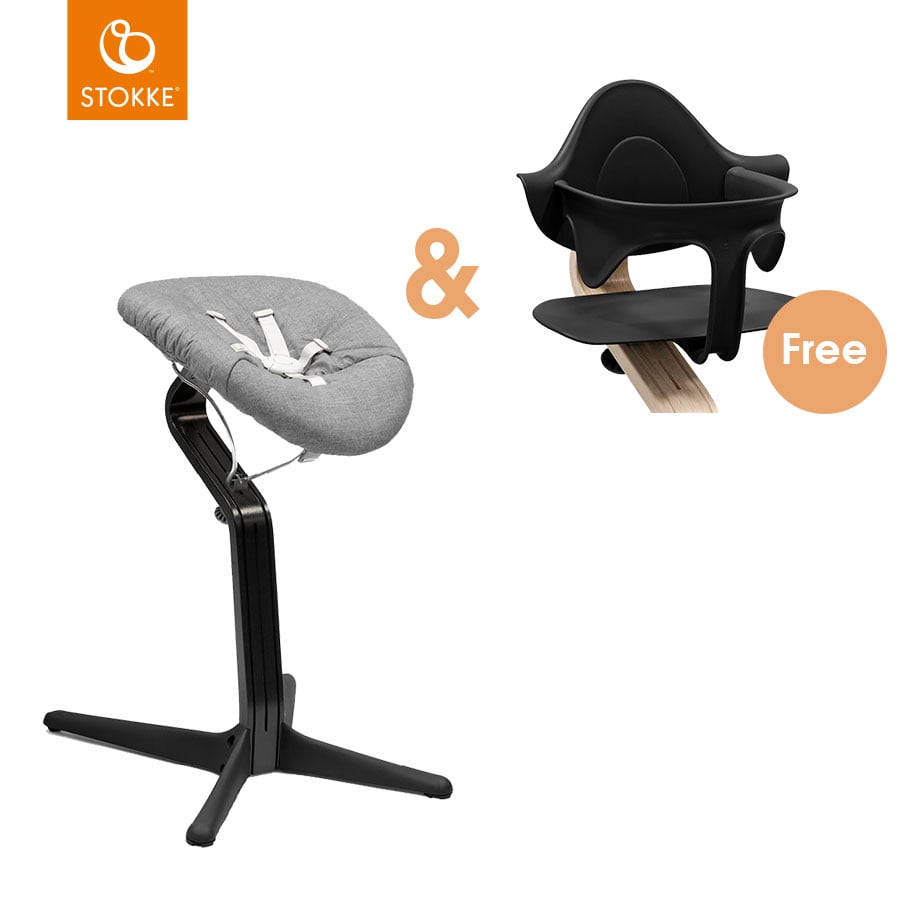 Image of STOKKE® Nomi® Sedia - Faggio nero incl. Newborn Set™ nero / grigio sabbia + Baby Set gratuito nero059