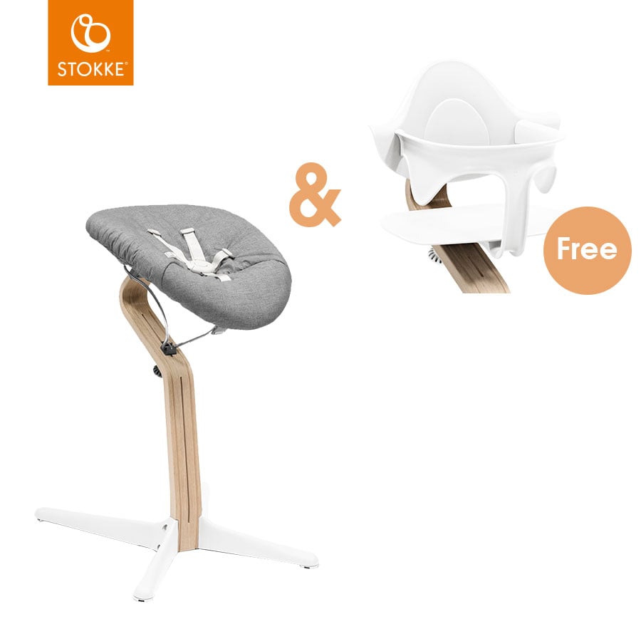 Image of STOKKE® Nomi® Sedia - Faggio naturale / bianco incl. Newborn set bianco / grigio sabbia + Baby Set gratuito bianco059