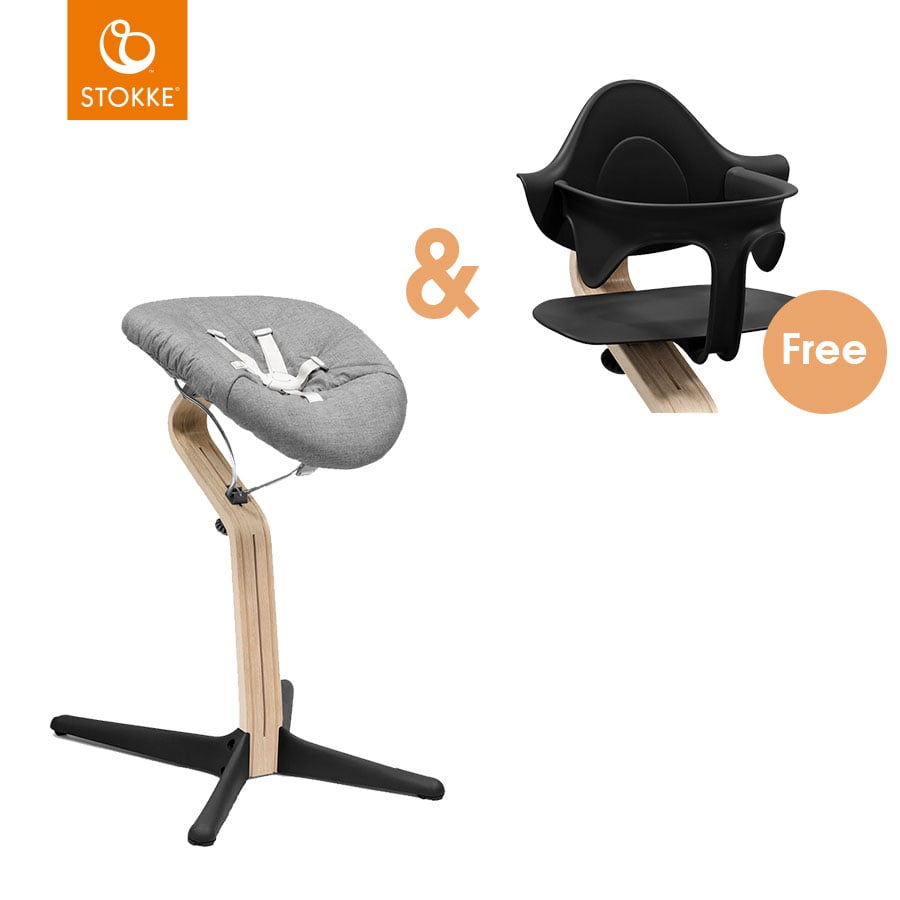 Image of STOKKE® Nomi® Sedia - Faggio naturale / nero incl. Newborn Set nero / grigio sabbia + Baby Set gratuito nero059