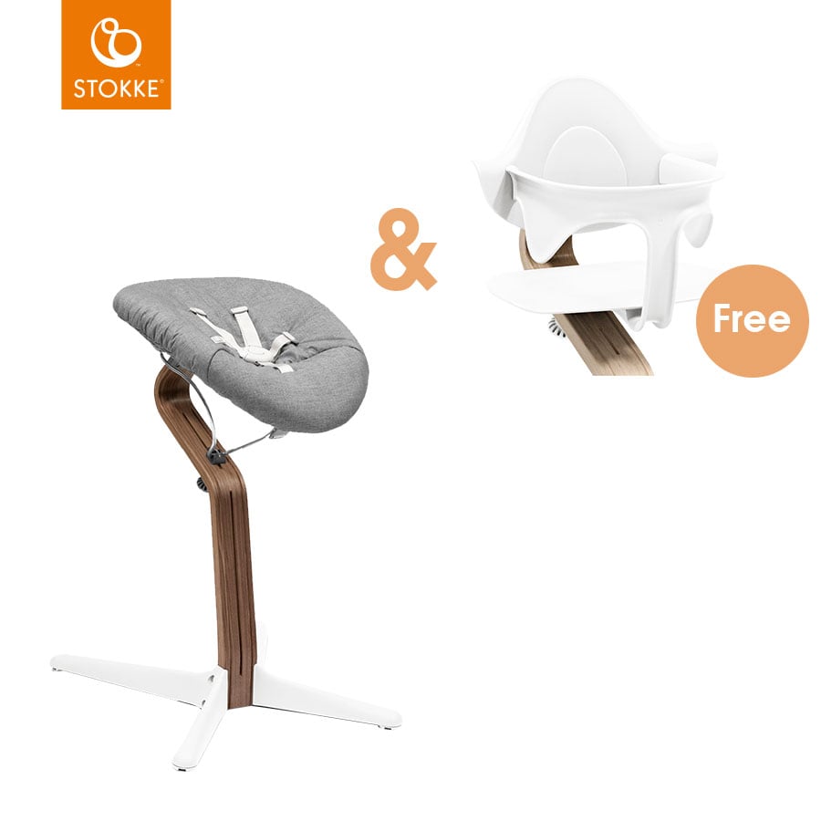 Image of STOKKE® Nomi® Sedia - noce / bianco incl. Newborn set bianco / grigio sabbia + baby set gratuito bianco059