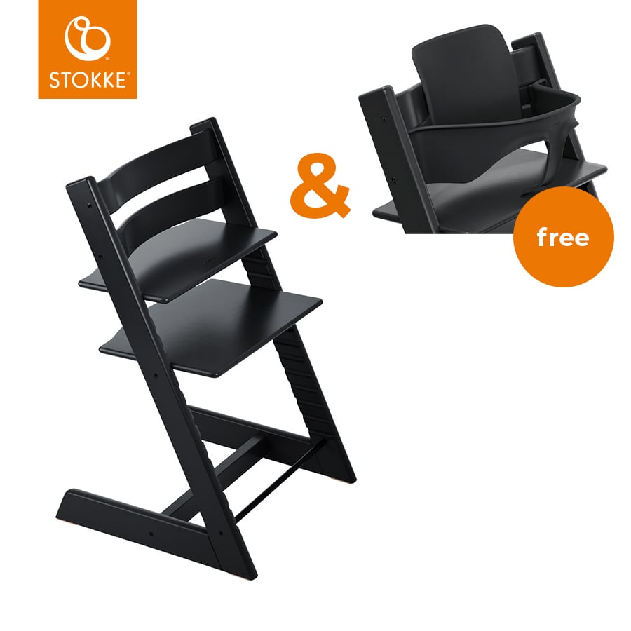 Image of STOKKE® Tripp Trapp® Sedia - Faggio nero + set bambino V2 nero in omaggio059