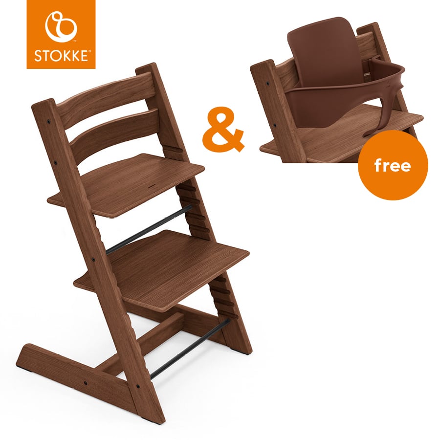 Image of STOKKE® Tripp Trapp® Sedia - Quercia Warm Brown + Baby Set in omaggio Warm Brown059