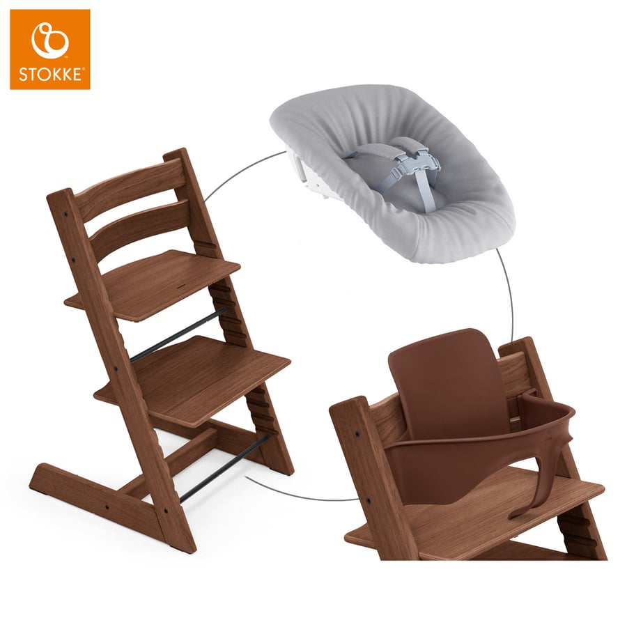 Image of STOKKE® Mega Tripp Trapp® Set Sedia - Quercia Warm Brown incl. Newborn Set™ grigio e Baby Set V2 Warm Brown059