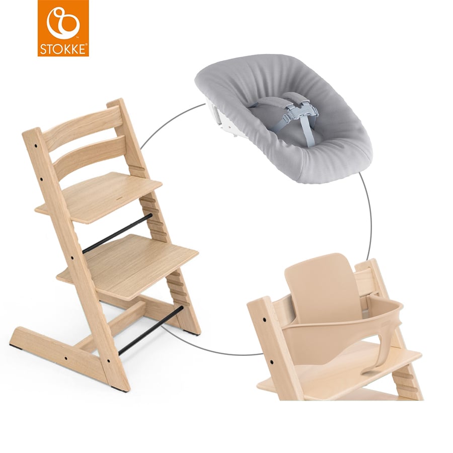 Image of STOKKE® Mega Tripp Trapp® Set Sedia - Quercia naturale incl. Newborn Set™ Grigio e Baby Set V2 naturale059