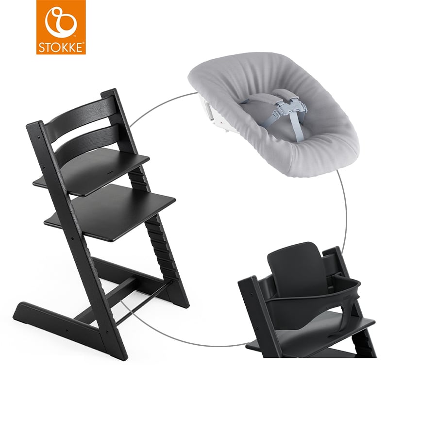 Image of STOKKE® Mega Tripp Trapp® Set Sedia - Quercia nero incl. Newborn Set™ Grigio e Baby Set V2 nero059