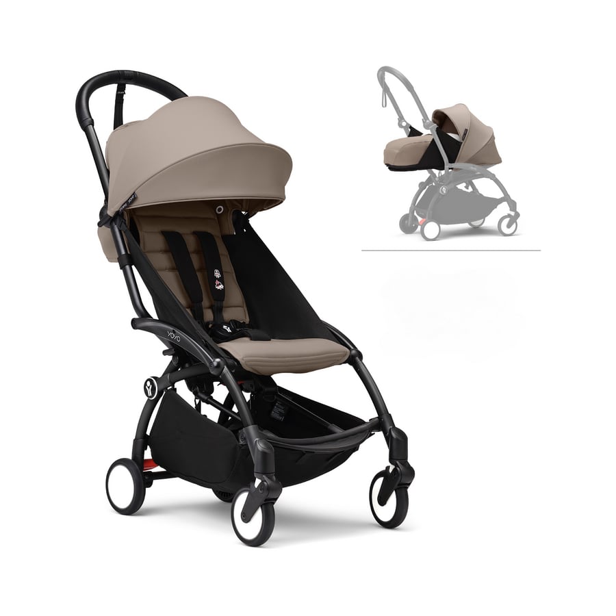 Image of Stokke® YOYO³ Passeggino nero con inserto neonato e Textilset Taupe059