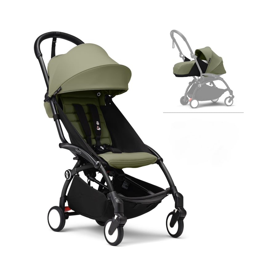 STOKKE® Poussette compacte YOYO³ Black pack nouveau-né pack couleur olive