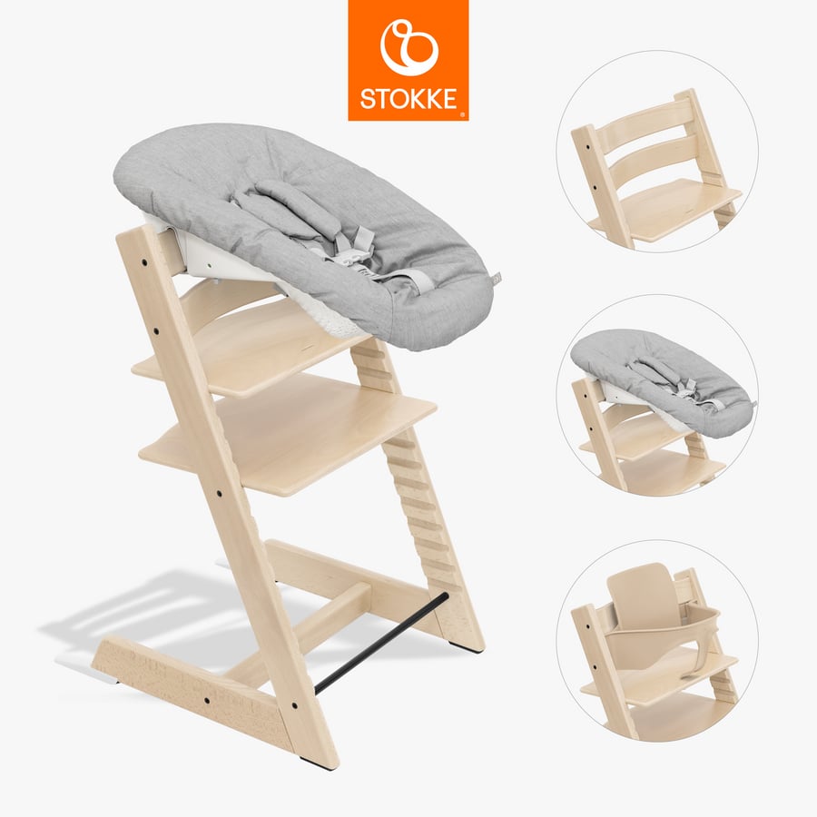 Image of STOKKE® Tripp Trapp® Sedia - Faggio naturale incl. Newborn Set™ Grigio e Baby Set V2 naturale059