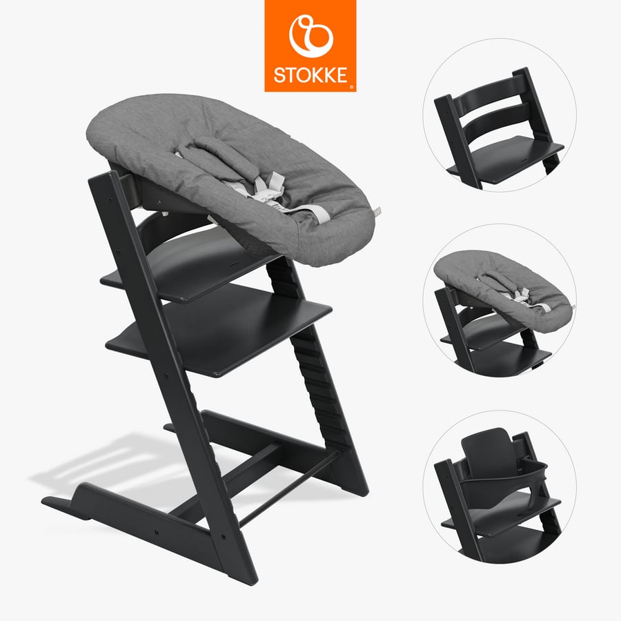 Image of STOKKE® Tripp Trapp® Sedia - Faggio nero incl. Newborn Set™ Anthracite e Baby Set V2 nero059