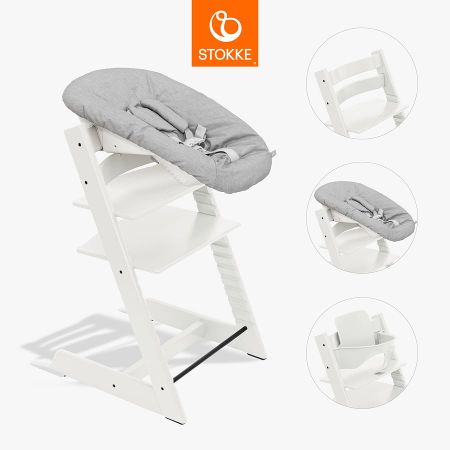 Image of STOKKE® Tripp Trapp® Sedia - Faggio bianco incl. Newborn Set™ Grigio e Baby Set V2 bianco059