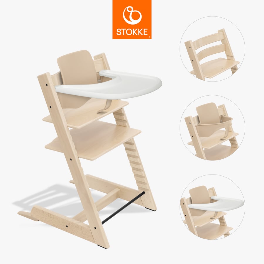 Image of STOKKE® Tripp Trapp® Sedia - Faggio naturale incl. vassoio bianco e Baby Set V2 naturale059