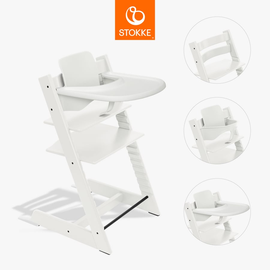 Image of STOKKE® Tripp Trapp® Sedia - Faggio bianco incl. vassoio bianco e Baby Set V2 bianco059