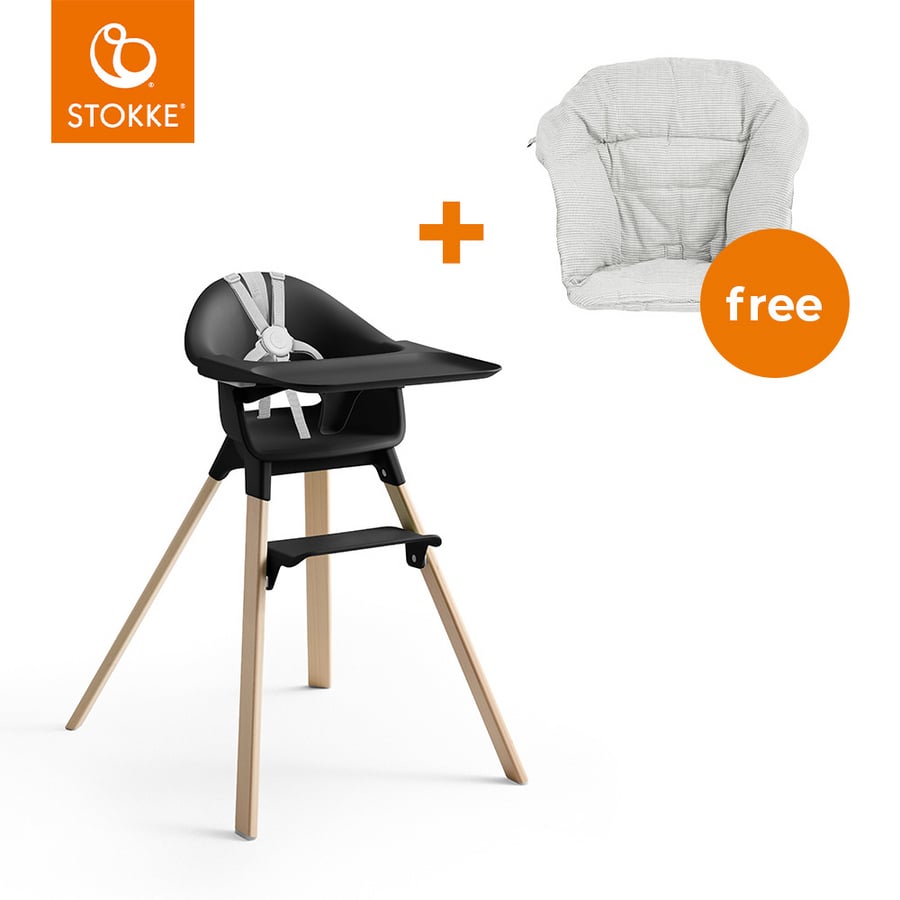 Image of STOKKE® CLIKK™ Seggiolone nero Natural + cuscino libero Nordic Grigio059