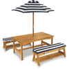 Kidkraft® Gartentischset mit Bänken, Kissen und Sonnenschirm, marineblau
