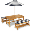 Kidkraft® Kinder tuintafelset met bankjes, kussens en parasol, blauw met witte strepen