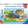 Ravensburger Puslespil 2x12 stykker - byggeplads og gård 
