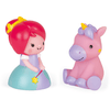 Janod ® Badspeelgoed waterspetter - prinses en lichtgevende eenhoorn, 2 stuks