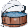 Bazén EXIT Wood ø360x122cm s krytem a filtračním čerpadlem Sand , hnědý